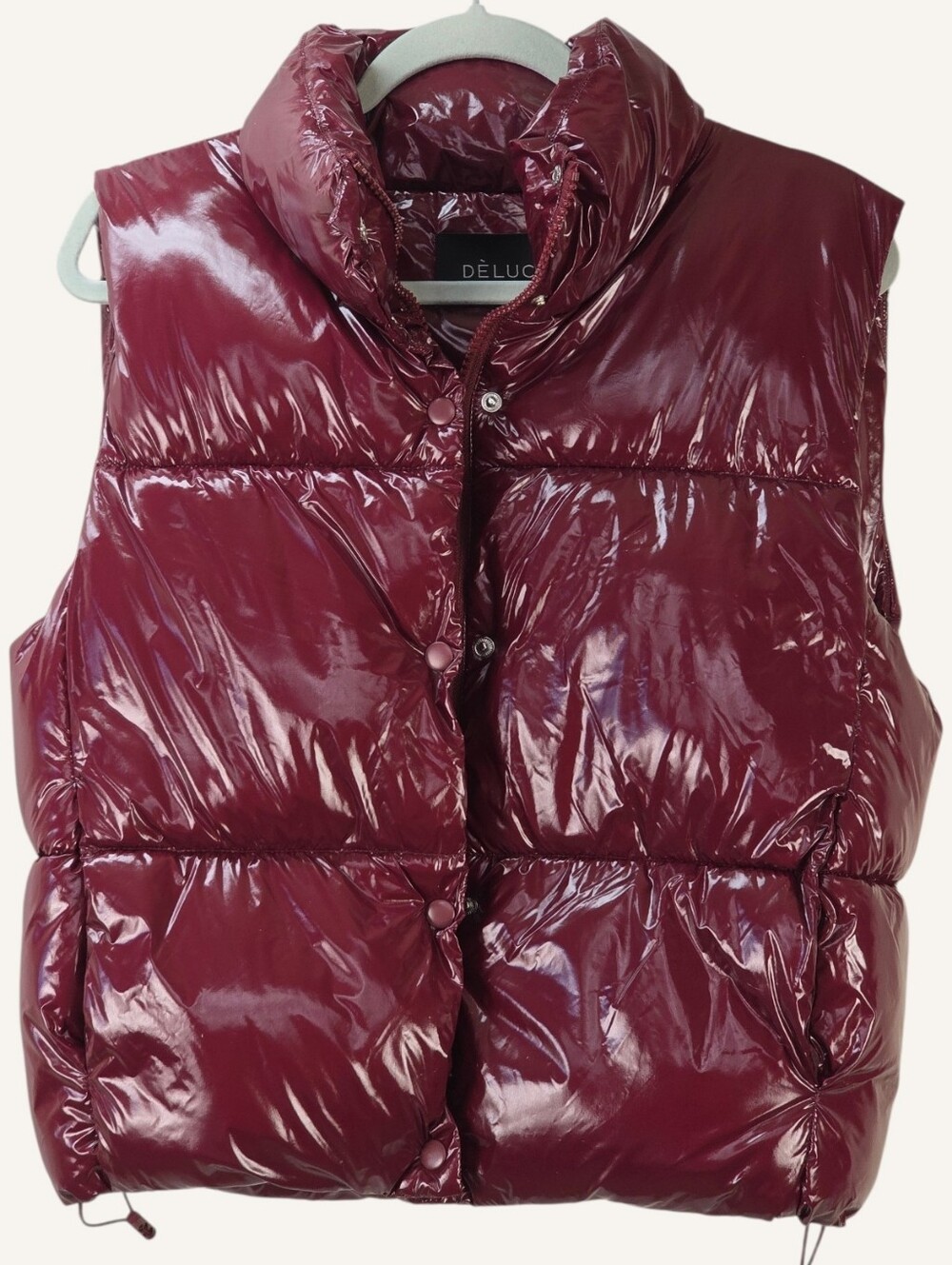DÉLUC Marmi Burgundy Wine Glossy Puffer Vest Pockets Size Medium NWT